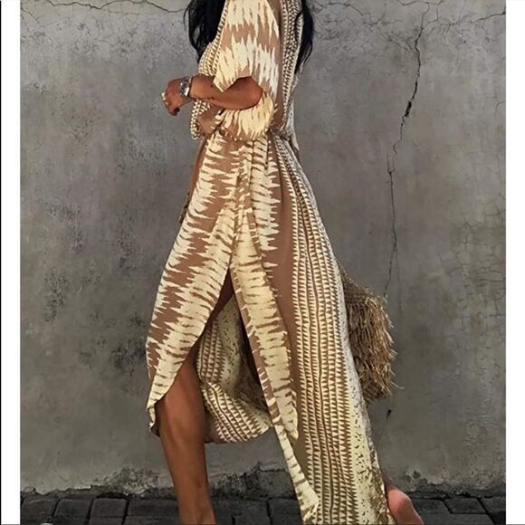 NEW Coffee Water Print Cover Up Dress - Picture 4 of 7